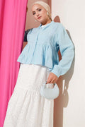Lace Detailed Short Blouse Blue