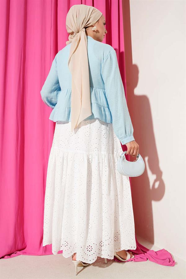 Lace Detailed Short Blouse Blue