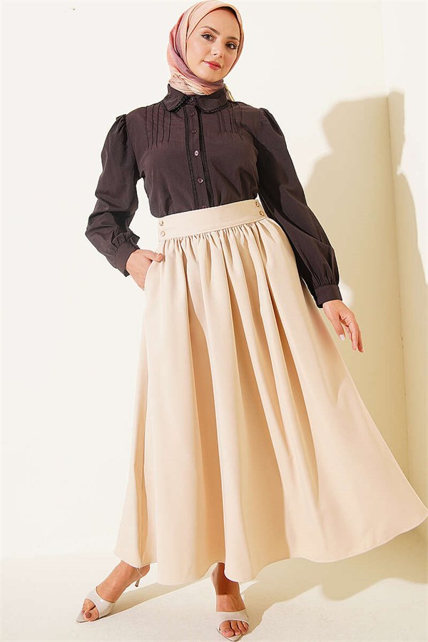 Lace-Detailed Darted Short Shirt, Dark Brown