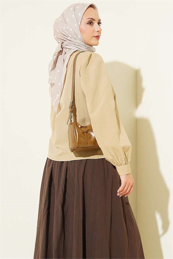 Lace-Detailed Darted Short Shirt, Sage Color