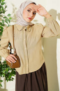 Lace-Detailed Darted Short Shirt, Sage Color