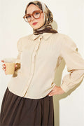 Lace-Detailed Darted Short Shirt, Beige