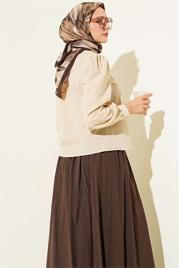 Lace-Detailed Darted Short Shirt, Beige