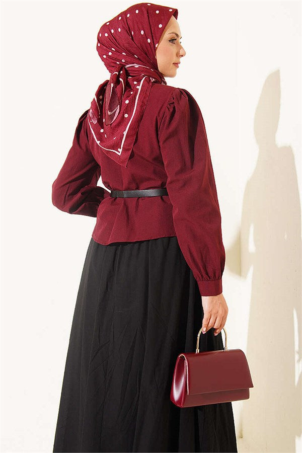 Lace-Detailed Darted Short Shirt, Burgundy