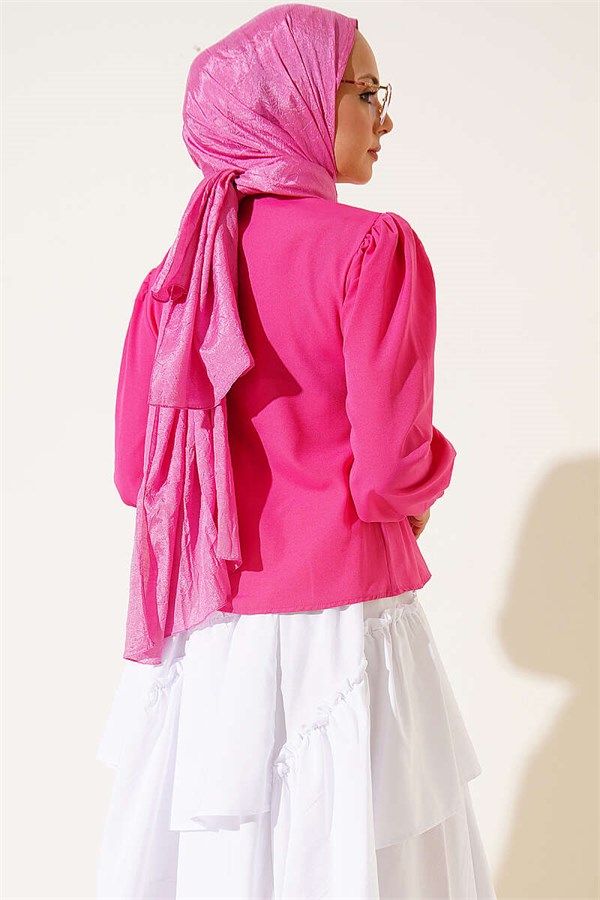 Fuchsia Short Shirt with Lace Details and Darts