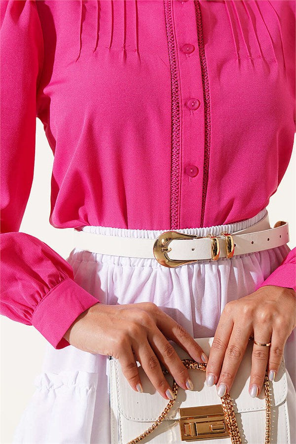 Fuchsia Short Shirt with Lace Details and Darts