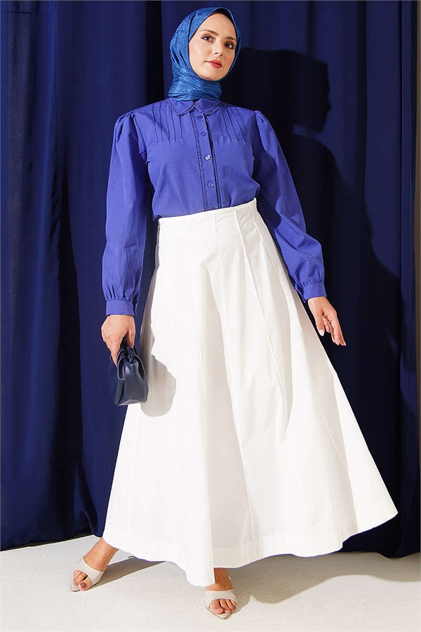 Lace-Detailed Darted Short Shirt, Violet