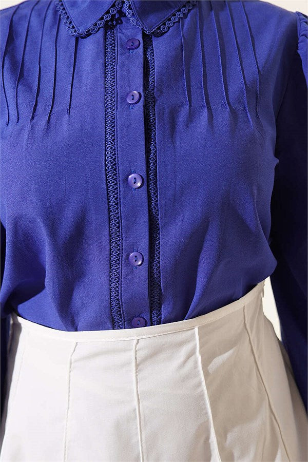 Lace-Detailed Darted Short Shirt, Violet