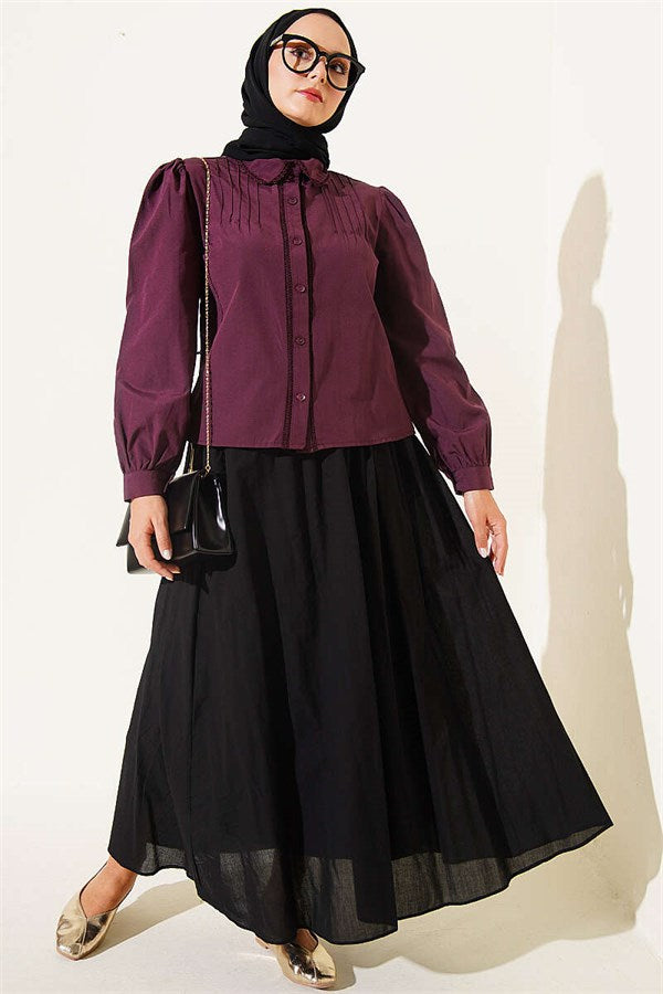 Short Shirt with Lace Details and Darts, Plum