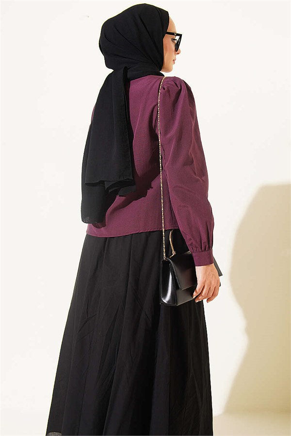 Short Shirt with Lace Details and Darts, Plum