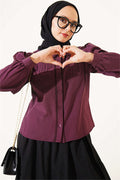 Short Shirt with Lace Details and Darts, Plum