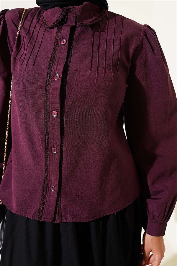 Short Shirt with Lace Details and Darts, Plum
