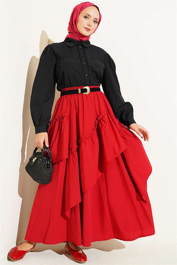 Lace-Detailed Darted Short Shirt, Black