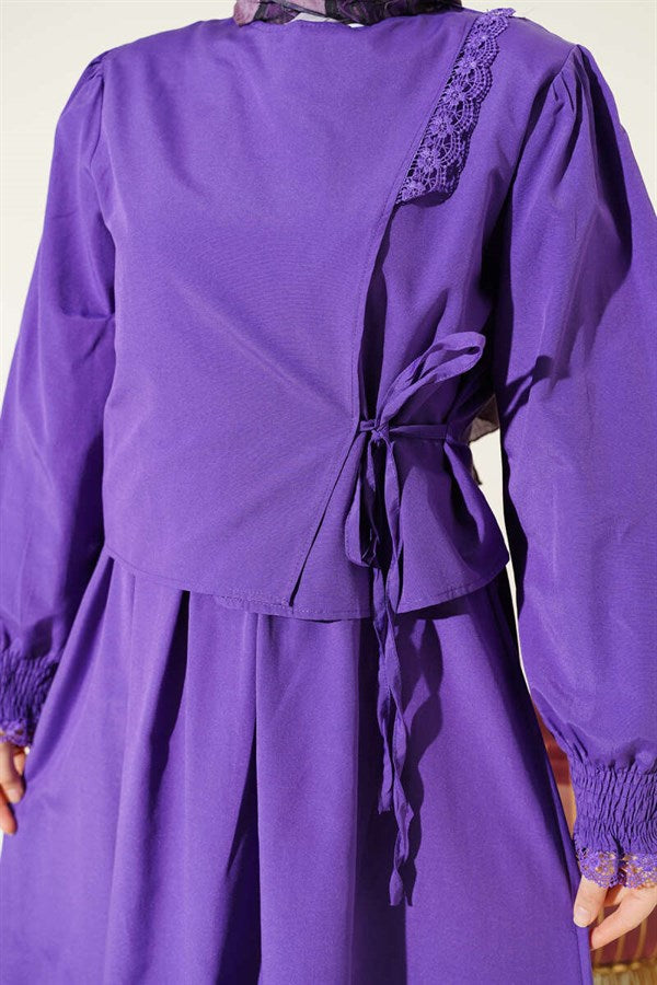 Lace-Detailed Poplin Jumpsuit Dress, Purple