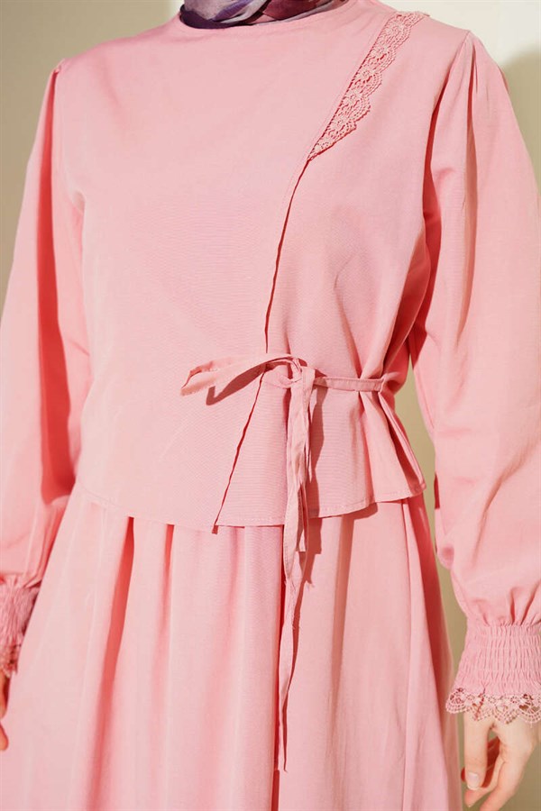 Lace Detail Poplin Sleeveless Dress Powder Pink