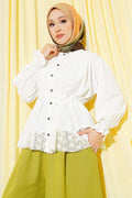 Lace Ruffled Waist Tunnel Shirt White