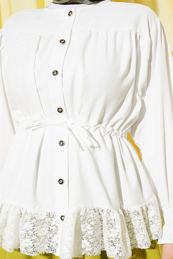 Lace Ruffled Waist Tunnel Shirt White