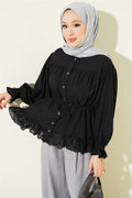 Lace Ruffled Waist Tunnel Shirt Black