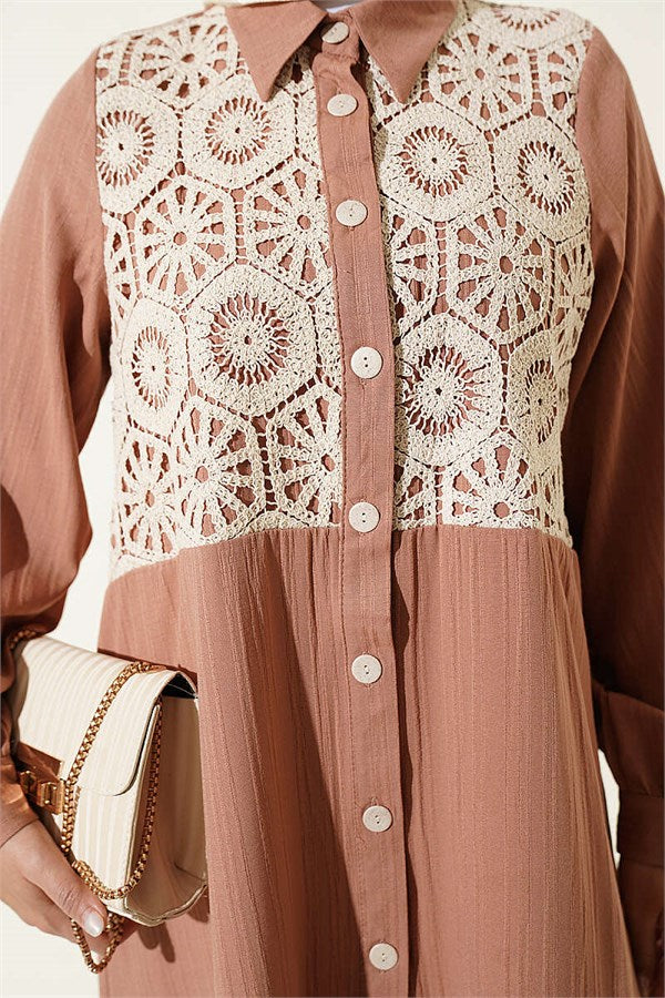 Lace Trimmed Shirt Camel
