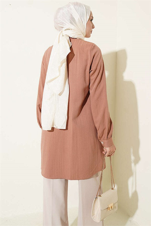 Lace Trimmed Shirt Camel
