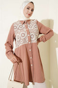 Lace Trimmed Shirt Camel