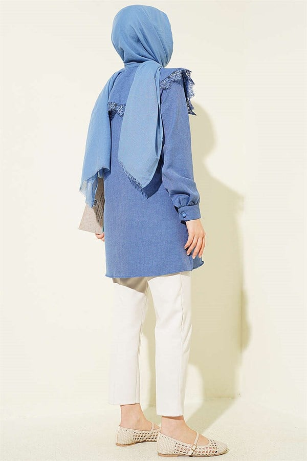 Lace-trimmed Sailor Collar Shirt Indigo