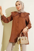 Lace-Trimmed Sailor Collar Shirt, Coffee