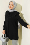 Lace-trimmed Sailor Collar Shirt, Black