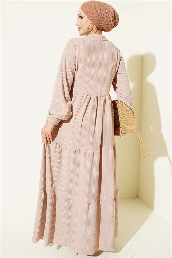 Lace Embroidered Knitted Dress Beige