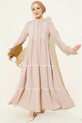 Lace Embroidered Knitted Dress Beige