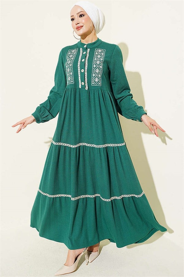 Lace Embroidered Knitted Dress Green