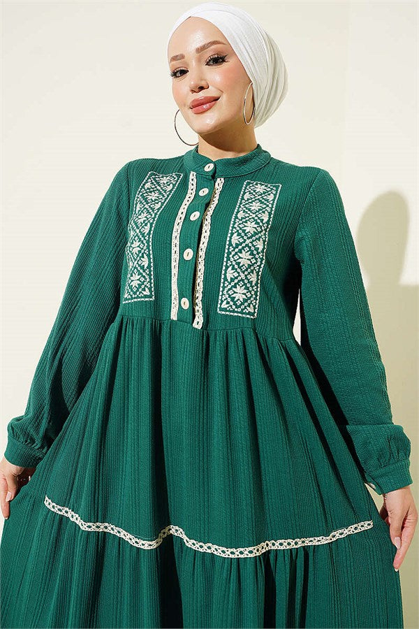 Lace Embroidered Knitted Dress Green
