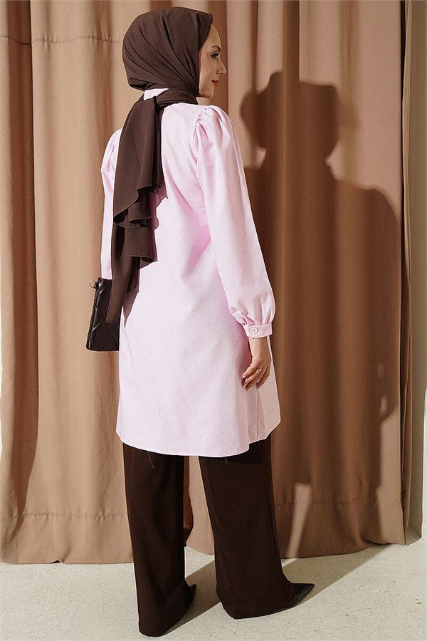 Lace Ribbed Tunic Pink