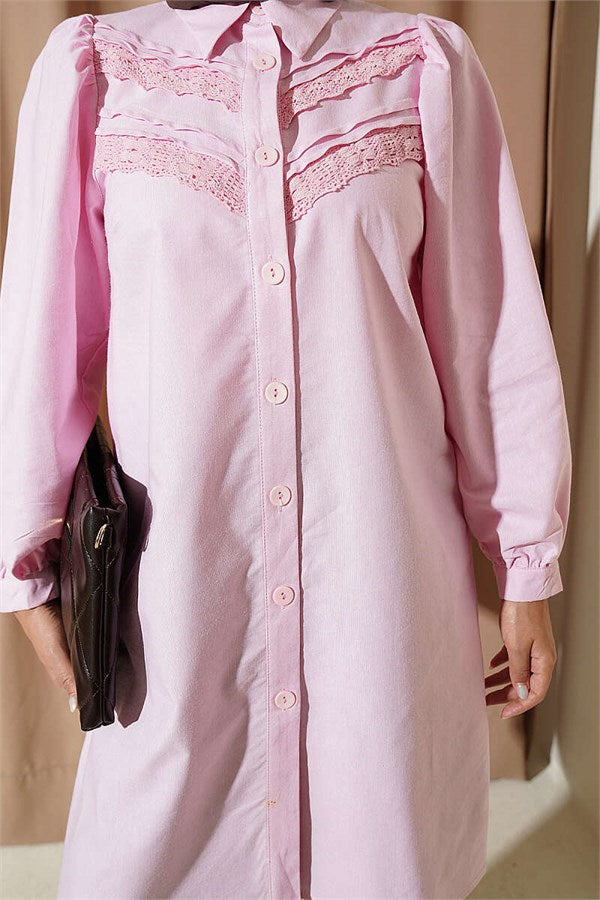 Lace Ribbed Tunic Pink
