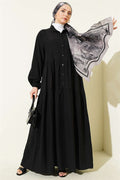 Lace Trim Detail Buttoned Layered Dress Black
