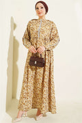 Mustard Dress with Lace Trim and Buttoned Cuffs