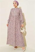 Lace-trimmed Cuff Button Dress Lilac