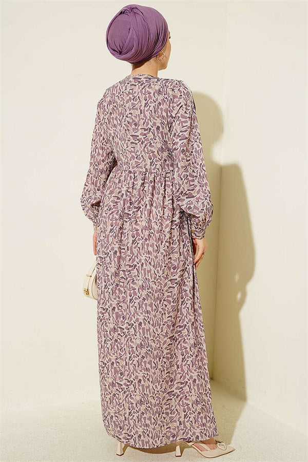 Lace-trimmed Cuff Button Dress Lilac