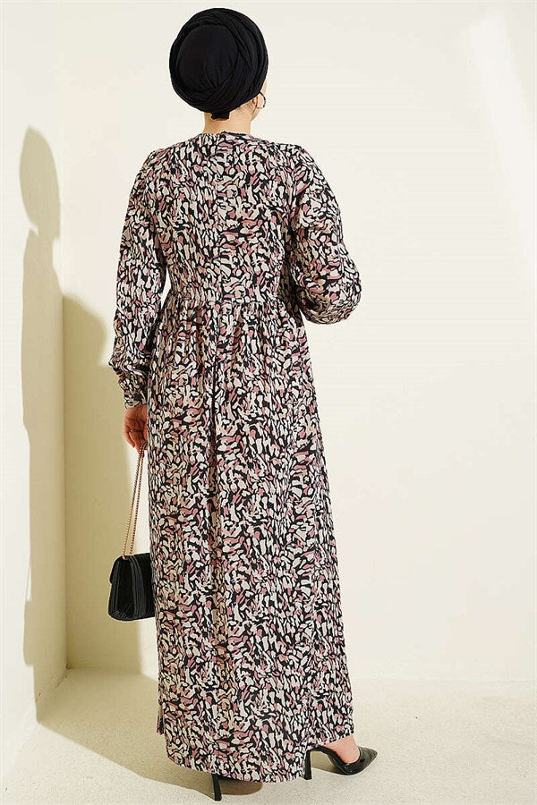 Lace-trimmed Cuff Button Dress, Black