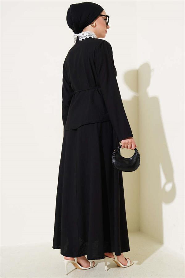 Lace Collar Skirted 2 Piece Set Black