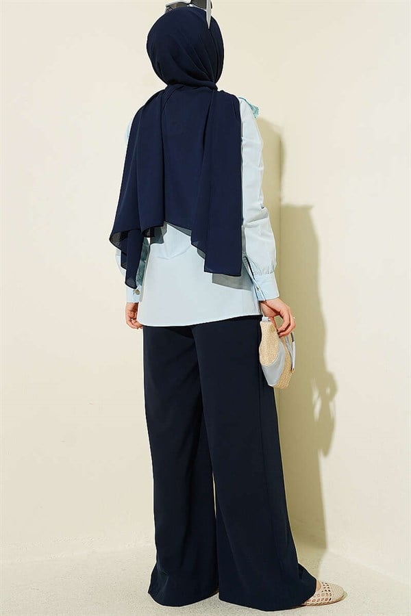 Lace-trimmed Peter Pan Collar Poplin Shirt, Baby Blue