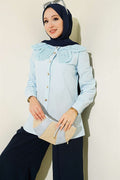 Lace-trimmed Peter Pan Collar Poplin Shirt, Baby Blue