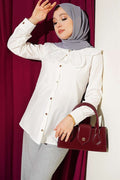 Lace-trimmed Peter Pan Collar Poplin Shirt, Ecru
