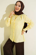 Lace-trimmed Peter Pan Collar Poplin Shirt, Yellow