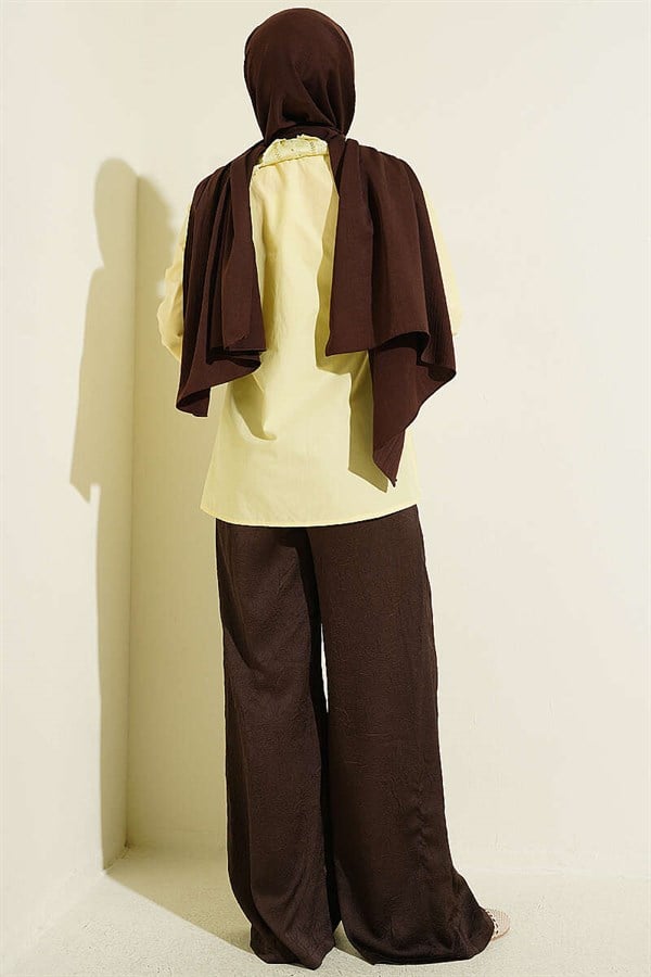 Lace-trimmed Peter Pan Collar Poplin Shirt, Yellow