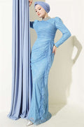 Lace, Ruched, Embellished Evening Dress, Baby Blue
