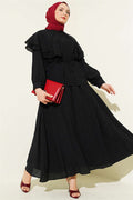 Lace-trimmed Double Sailor Collar Skirt 2 Piece Set, Black
