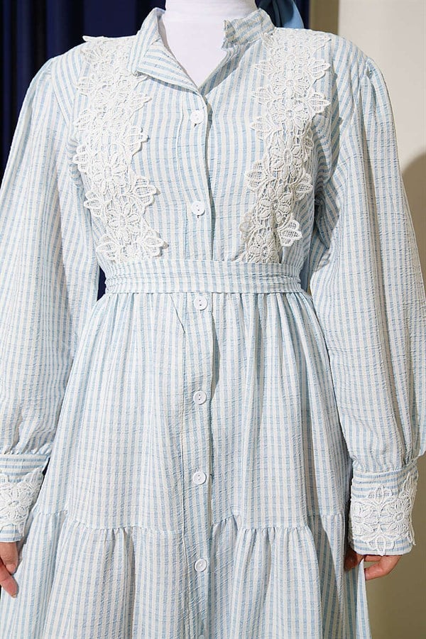 Lace Buttoned Waffle Dress Baby Blue