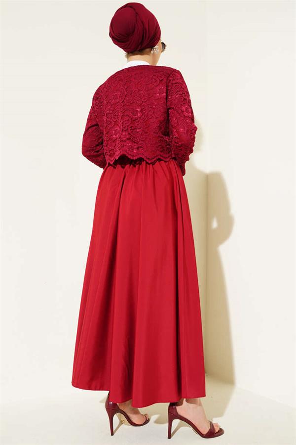 Lace Bow Tie Skirted 2 Piece Set Burgundy