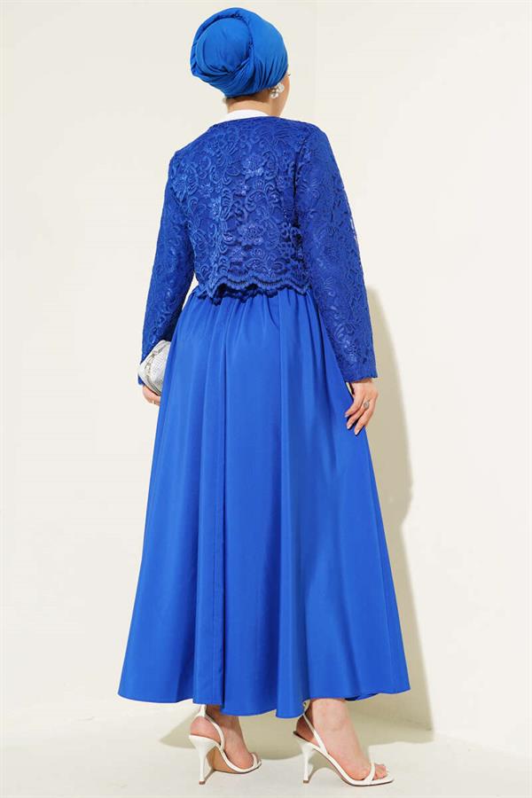 Lace Bow Tie Skirted 2 Piece Set Saxe